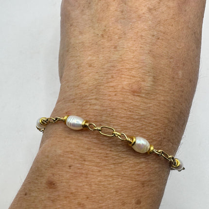 Vintage Gold Silver Tennis Bracelet | Pearl |14k Gold Filled