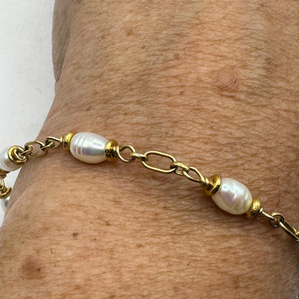 Vintage Gold Silver Tennis Bracelet | Pearl |14k Gold Filled