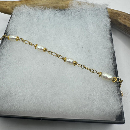 Vintage Gold Silver Tennis Bracelet | Pearl |14k Gold Filled