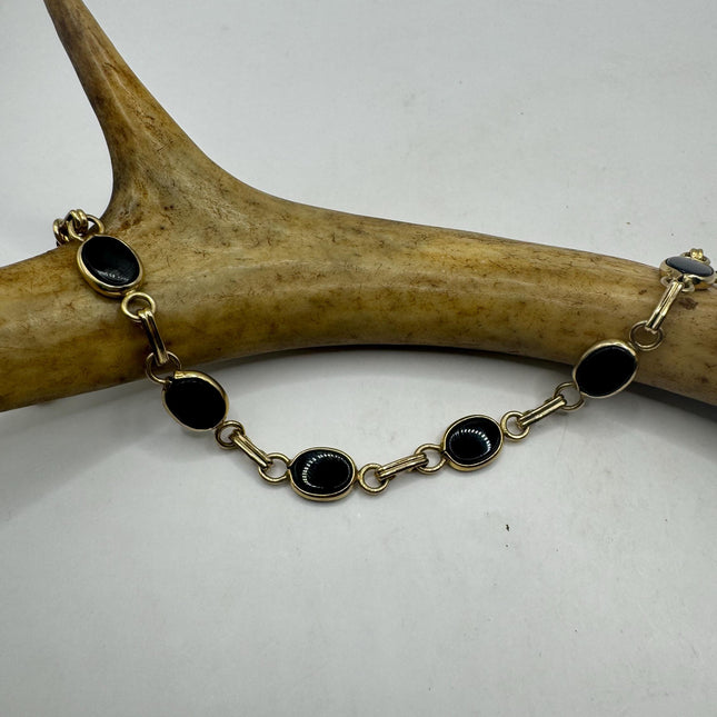 Vintage Gold Black Onyx Tennis Bracelet 14k Gold Filled