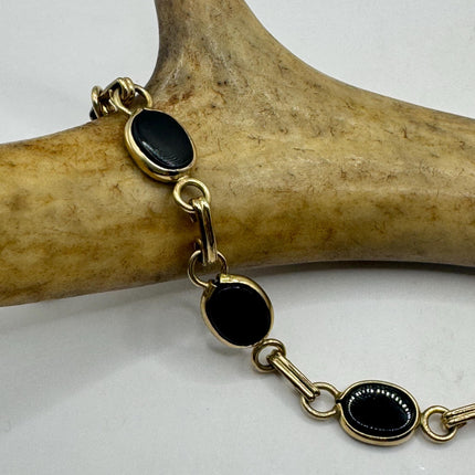 Vintage Gold Black Onyx Tennis Bracelet 14k Gold Filled