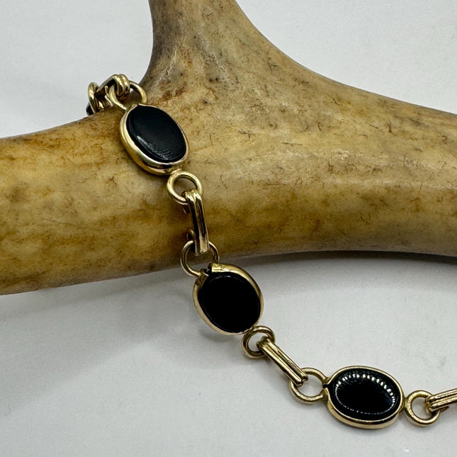 Vintage Gold Black Onyx Tennis Bracelet 14k Gold Filled