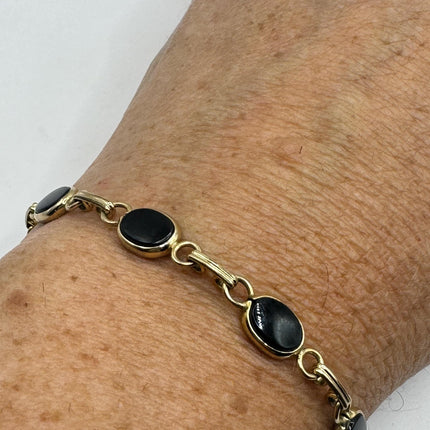 Vintage Gold Black Onyx Tennis Bracelet 14k Gold Filled