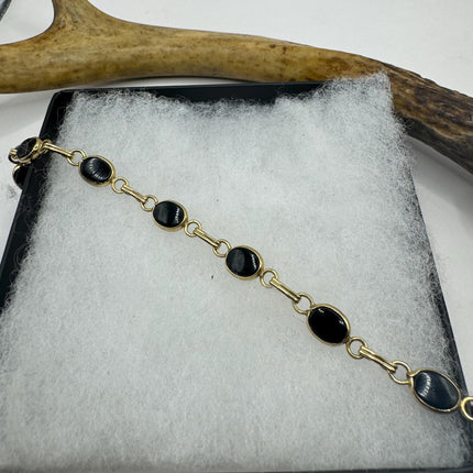 Vintage Gold Black Onyx Tennis Bracelet 14k Gold Filled