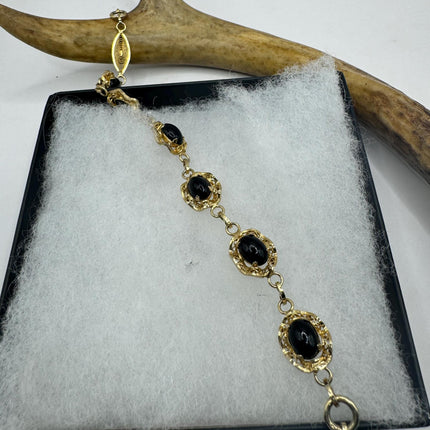 Vintage Gold Black Onyx Tennis Bracelet 14k Gold Filled