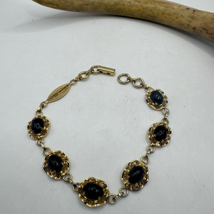 Vintage Gold Black Onyx Tennis Bracelet 14k Gold Filled