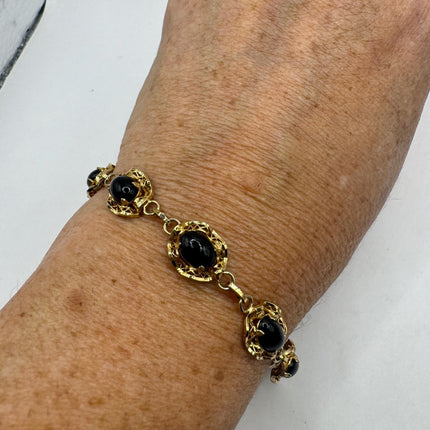 Vintage Gold Black Onyx Tennis Bracelet 14k Gold Filled