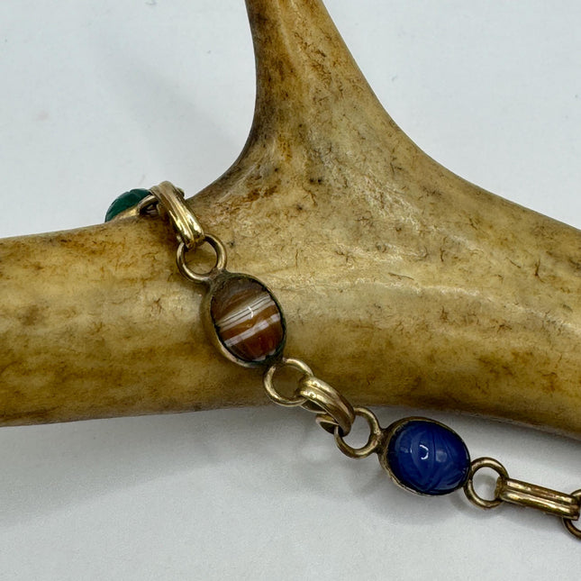Vintage Gold Onyx Scarab Tennis Bracelet - 14k Gold Minimalist Stacking Bracelet