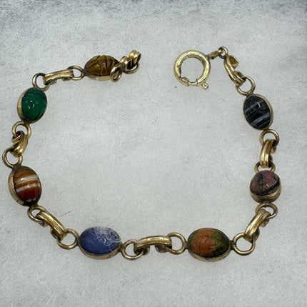 Vintage Gold Onyx Scarab Tennis Bracelet - 14k Gold Minimalist Stacking Bracelet