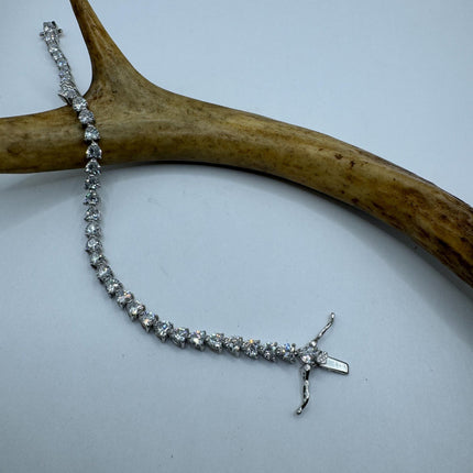 Vintage Silver Tennis Bracelet | Crystal Diamond Cubic Zirconia | 925 Sterling Silver