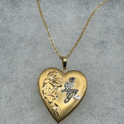 Vintage Gold Locket | Gold Filled Heart Pendant Photo Memory Charm Engraved Heart | Gold Filled Chain Necklace