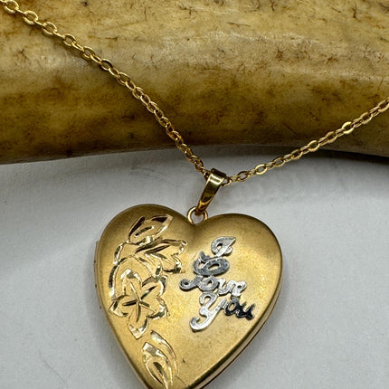 Vintage Gold Locket | Gold Filled Heart Pendant Photo Memory Charm Engraved Heart | Gold Filled Chain Necklace