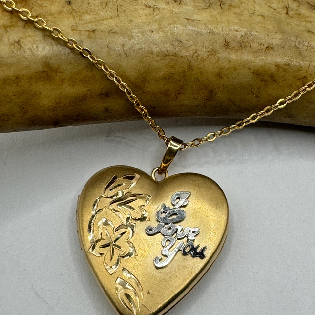 Vintage Gold Locket | Gold Filled Heart Pendant Photo Memory Charm Engraved Heart | Gold Filled Chain Necklace