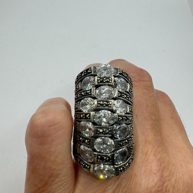 Vintage Marcasite Chunky Statement Cocktail Ring 925 Sterling Silver Statement Ring