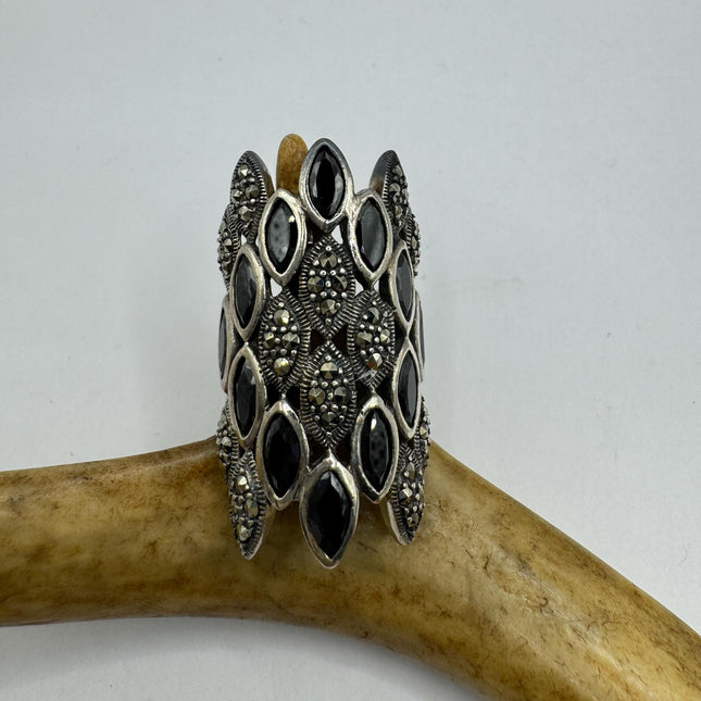 Vintage Marcasite Chunky Statement Cocktail Ring 925 Sterling Silver Statement Ring