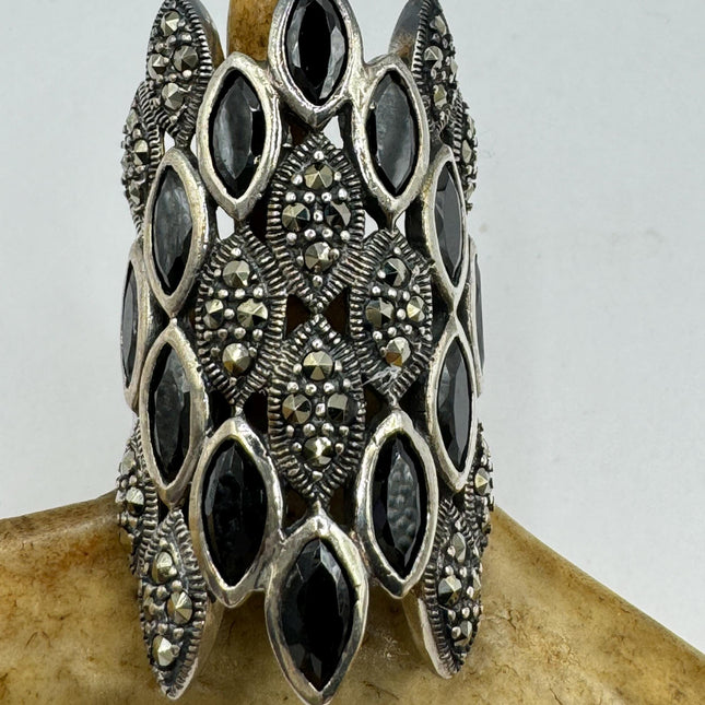 Vintage Marcasite Chunky Statement Cocktail Ring 925 Sterling Silver Statement Ring