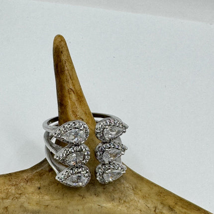Vintage Crystal Stacking Eternity Promise Ring Engagement Wedding Band 925 Sterling Silver Adjustable