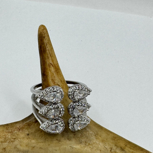 Vintage Crystal Stacking Eternity Promise Ring Engagement Wedding Band 925 Sterling Silver Adjustable