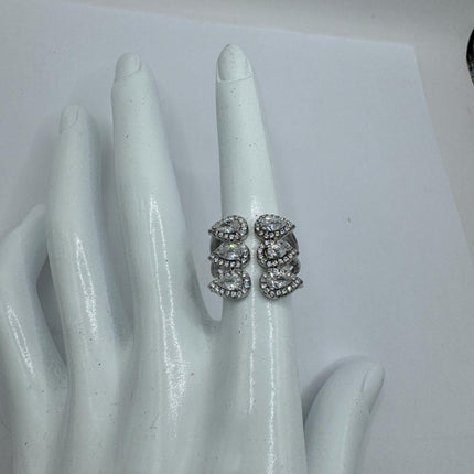 Vintage Crystal Stacking Eternity Promise Ring Engagement Wedding Band 925 Sterling Silver Adjustable