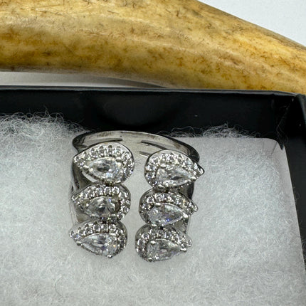 Vintage Crystal Stacking Eternity Promise Ring Engagement Wedding Band 925 Sterling Silver Adjustable