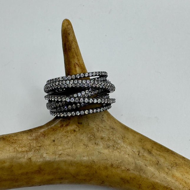 Vintage Crystal Stacking Eternity Promise Ring Engagement Wedding Band 925 Sterling Silver