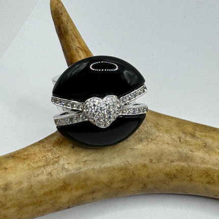vintage black onyx statement chunky Ring Engagement Wedding Band 925 Sterling Silver