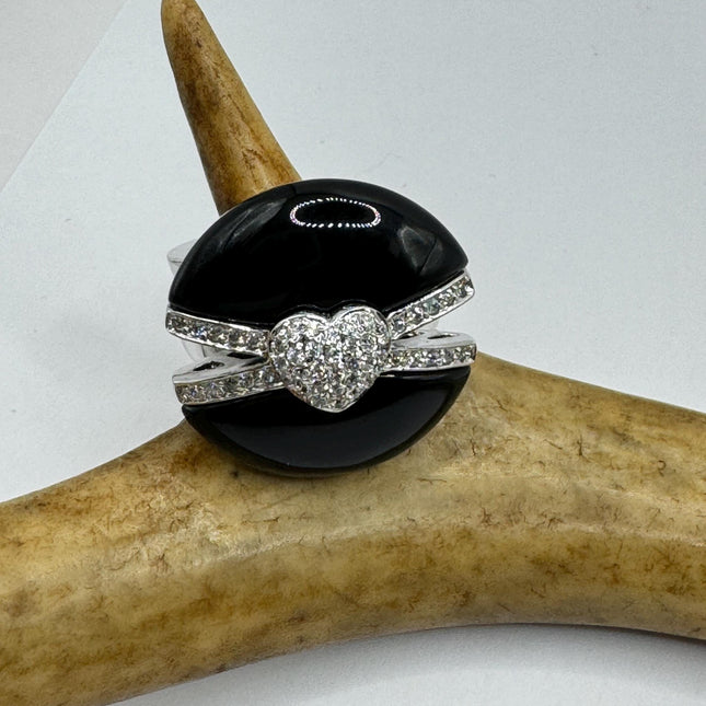 vintage black onyx statement chunky Ring Engagement Wedding Band 925 Sterling Silver
