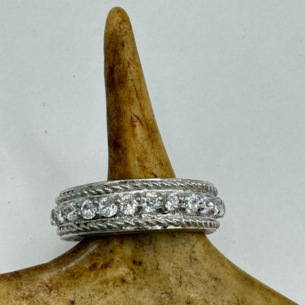 Vintage Crystal Stacking Eternity Promise Ring Engagement Wedding Band 925 Sterling Silver