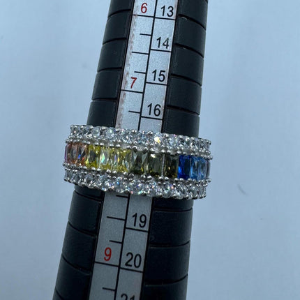 Vintage Rainbow Crystal Stacking Eternity Promise Ring Engagement Wedding Band 925 Sterling Silver