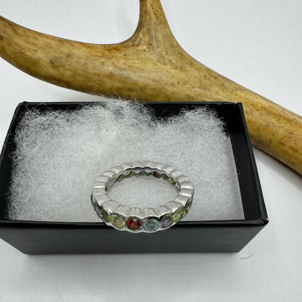 vintage rainbow, gemstone stackable Eternity Promise Ring Engagement Wedding Band 925 Sterling Silver
