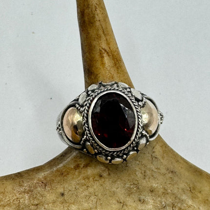 vintage silver, and 14 karat gold garnet Red Garnet Boho Cocktail | 925 Sterling Silver Antique Wedding Band Engagement Ring
