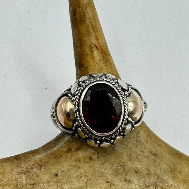 vintage silver, and 14 karat gold garnet Red Garnet Boho Cocktail | 925 Sterling Silver Antique Wedding Band Engagement Ring