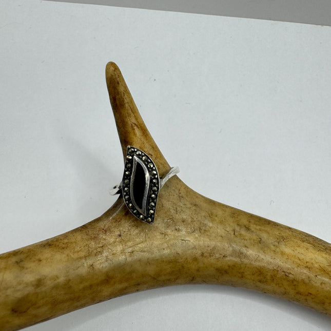 Vintage Marcasite Black Onyx Chunky Statement Cocktail Ring 925 Sterling Silver Statement Ring