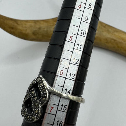 Vintage Marcasite Black Onyx Simple every day Cocktail Ring 925 Sterling Silver minimal Ring