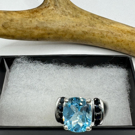 Vintage Silver Ring | Blue Topaz Blue Sapphire Boho Cocktail | 925 Sterling Silver Something Blue Wedding Band Engagement Ring