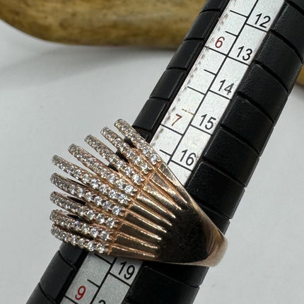 Vintage Cubic Zirconia Clear Crystal Diamond Cocktail | 925 Sterling Silver Antique Pave Set Wedding Promise Band Engagement Ring