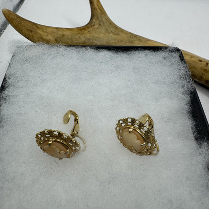 Vintage Cameo Gold Clip on earrings | 12k GF Tiny Minimal Heart Love Delicate Gold Clip on | Everyday Stacking Wedding Prom Jewelry