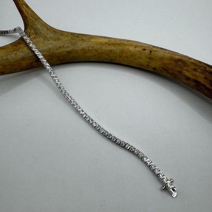Vintage Tennis Bracelet | Bezel Set Cubic Zirconia Crystal Diamond Gemstone | 925 Sterling Silver Stackable Tennis Bracelet