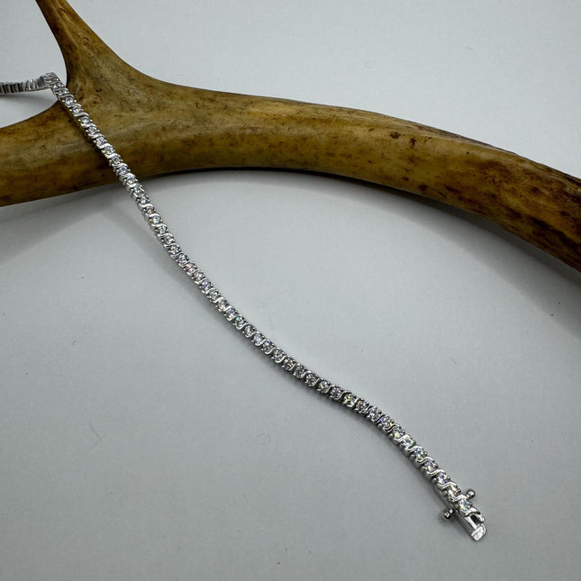Vintage Tennis Bracelet | Bezel Set Cubic Zirconia Crystal Diamond Gemstone | 925 Sterling Silver Stackable Tennis Bracelet