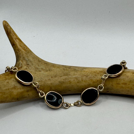 Vintage Gold Black Onyx Tennis Bracelet 14k Gold Filled Minimal Simple Stacking Everyday Bracelet
