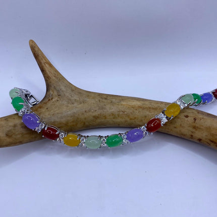 Vintage Mixed Gemstone Lucky Bracelet Silver Bronze