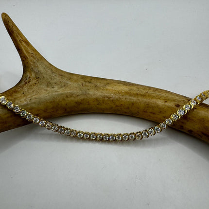 Vintage Gold Tennis Bracelet | Bezel Set Cubic Zirconia Crystal Diamond Gemstone | Golden 925 Sterling Silver Stackable Tennis Bracelet