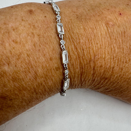 Vintage Gold Tennis Bracelet | Bezel Set Cubic Zirconia Crystal Diamond Gemstone | Golden 925 Sterling Silver Stackable Tennis Bracelet