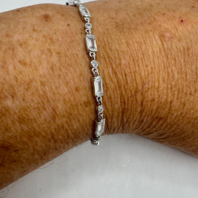 Vintage Gold Tennis Bracelet | Bezel Set Cubic Zirconia Crystal Diamond Gemstone | Golden 925 Sterling Silver Stackable Tennis Bracelet