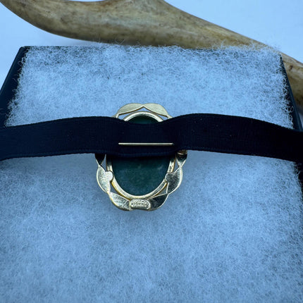vintage lucky green Jade Brooch Pin gold filled Black velvet choker small, simple every day minimal
