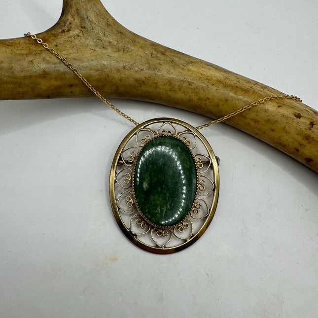 vintage lucky green Jade Brooch Pin gold filled simple every day minimal necklace