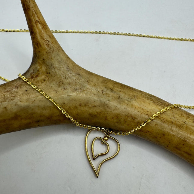 Vintage Gold Pendant Necklace | 12k GF Tiny Minimal Heart Love Delicate Gold Chain | Everyday Stacking Wedding Prom Jewelry