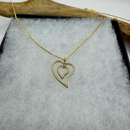 Vintage Gold Pendant Necklace | 12k GF Tiny Minimal Heart Love Delicate Gold Chain | Everyday Stacking Wedding Prom Jewelry