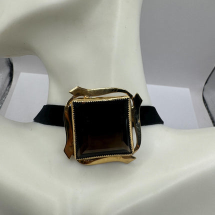 vintage lucky Deco Smoky Topaz Brooch Pin gold filled Black velvet choker small, simple every day minimal
