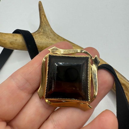 vintage lucky Deco Smoky Topaz Brooch Pin gold filled Black velvet choker small, simple every day minimal
